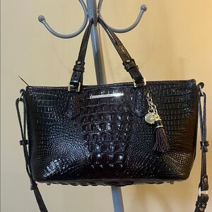 Brahmin Dark Brown Crocodile-Embossed Satchel